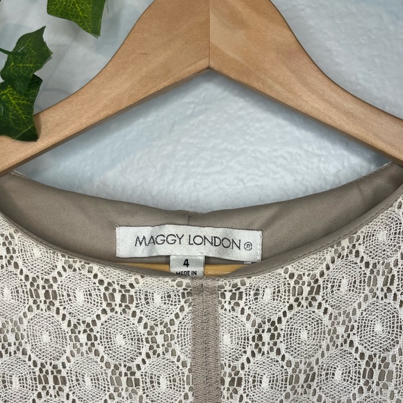 Maggy London fitted Ivory Lace Dress with Beige Piping Shift - Picture 3 of 4